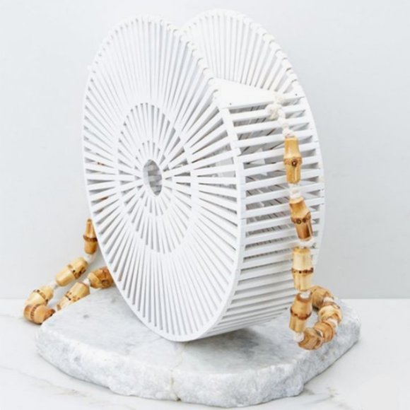 White Slatted Bamboo Wheel Cross-body Bag - Picture 2 of 8